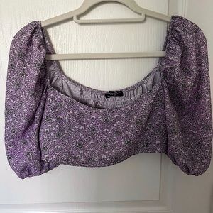 Lavender Puff-Sleeve Crop Top